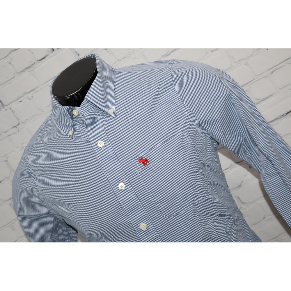 Abercrombie & Fitch Button Down Shirt Mens Medium Gingham Muscle Fit Long Sleeve